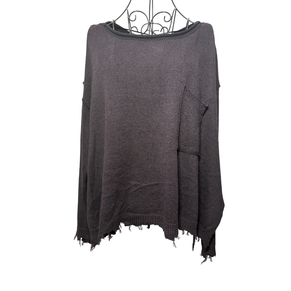 Free People Distressed Oversized Knit Prism Sweater Charcoal Black - Small